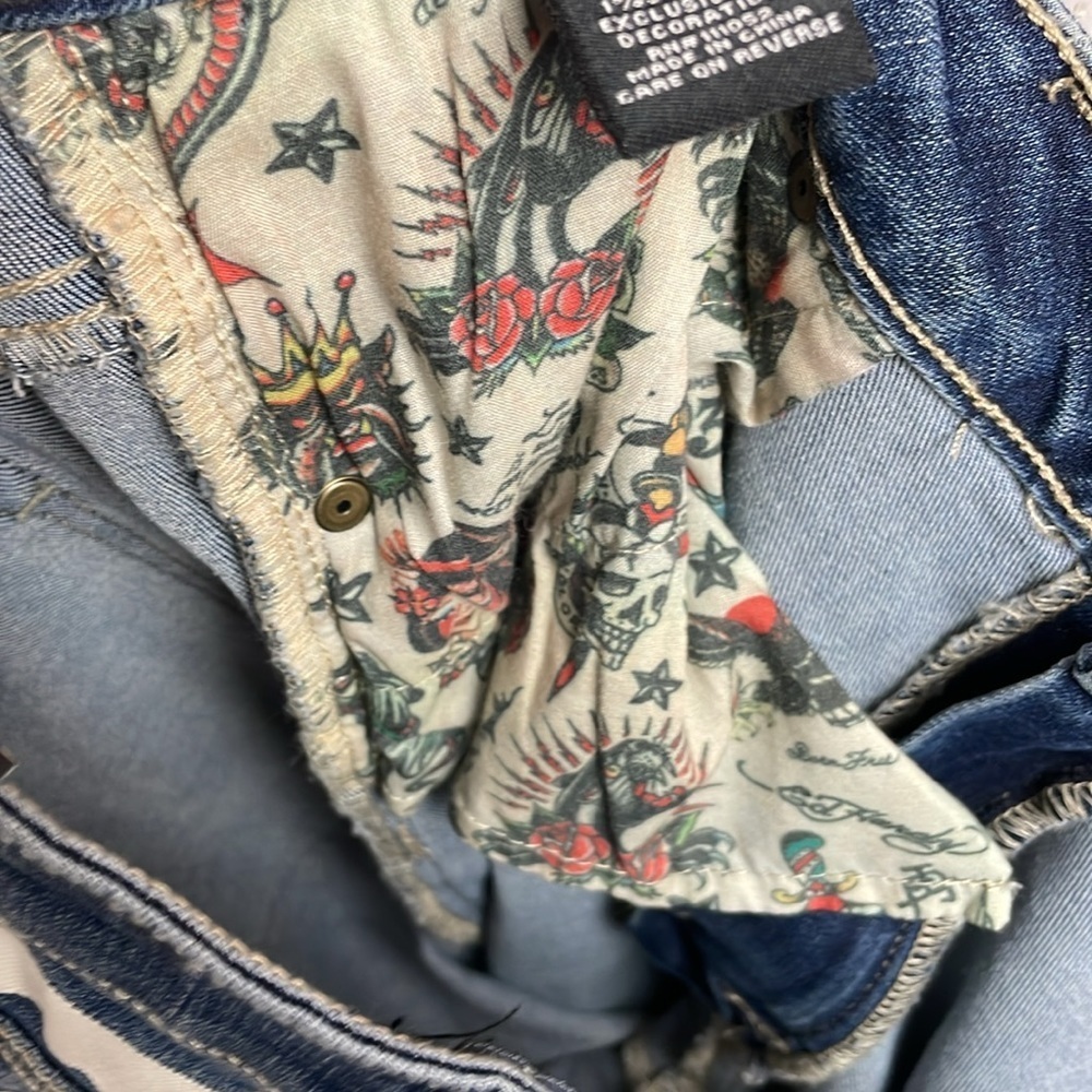 NWT ED HARDY Vintage Y2K Slim Flare Women Jeans Denim SZ 34 Stretch Skull NYC - Picture 13 of 15